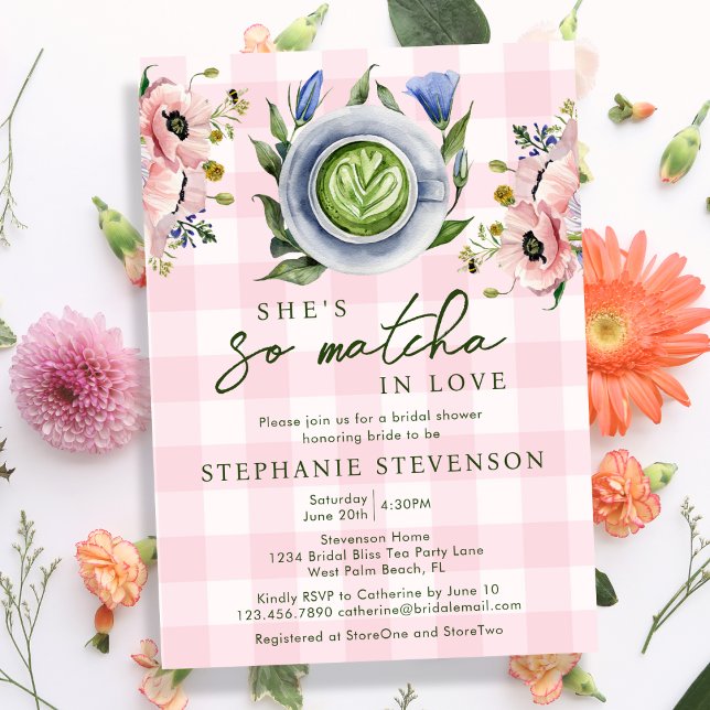 Floral Pink Perfect Matcha Themed Bridal Shower Invitation (Creator Uploaded)