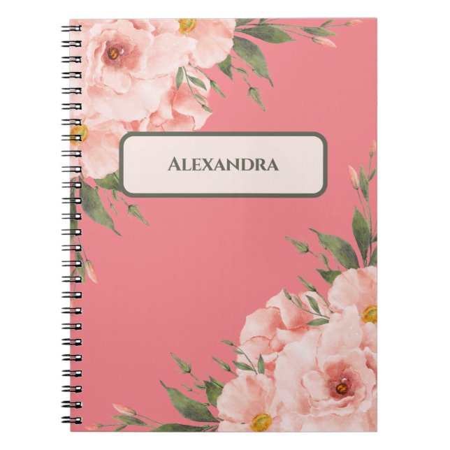 Floral Pink Personalised Notebook (Front)