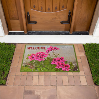 FLORAL/PINK PETALS/RESEMBLES VIOLAS/WELCOME DOORMAT