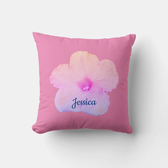 Floral Pink Petunia Name Monogram Cute Girly 2020 Cushion (Front)