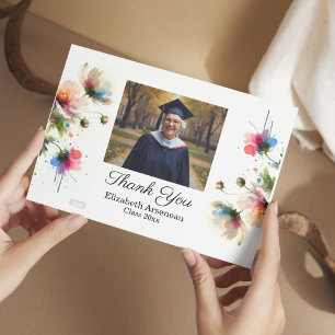 Floral Pink Photo Graduation Personalise Thank You Card