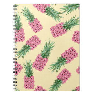 Floral Pink Pineapple Yellow Background Notebook