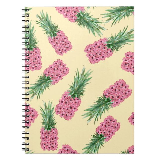 Floral Pink Pineapple Yellow Background Notebook (Front)
