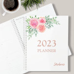 Floral Pink Planner<br><div class="desc">This girly planner is decorated with a watercolor bouquet of roses and foliage in shades of pink, blush, and green. Easily customisable with the year and your name. Use the Design Tool to change the text size, style, or colour. As we create our artwork you won't find this exact image...</div>