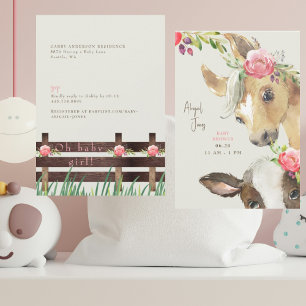 Floral Pink Pony & Cow  Baby Shower  Invitation