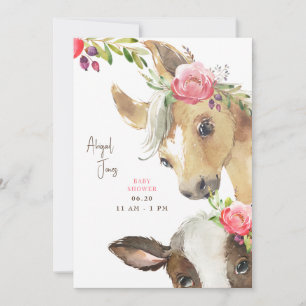 Floral Pink Pony & Cow II Baby Shower Invitation