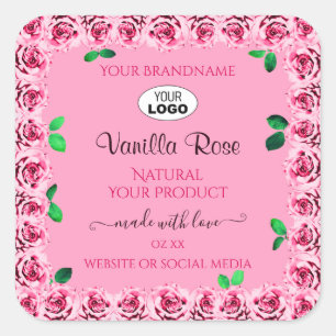 Floral Pink Product Label Flowering Roses and Logo