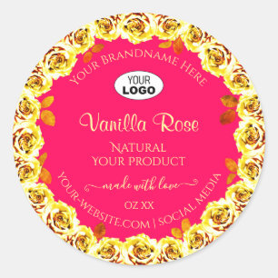 Floral Pink Product Labels Yellow Roses with Logo