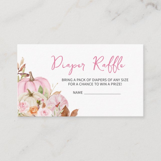 Floral Pink Pumpkin Baby Shower Diaper Raffle Enclosure Card (Front)