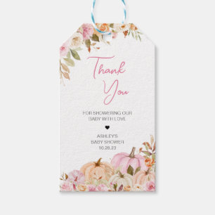 Floral Pink Pumpkin Baby Shower Favour Tags
