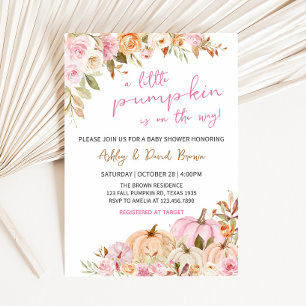 Floral Pink Pumpkin Baby Shower  Invitation