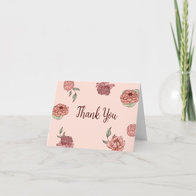 Floral Pink Pumpkin Baby Shower Thank You Card (Front)