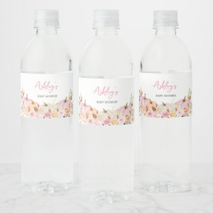 Floral Pink Pumpkin Baby Shower Water Bottle Label