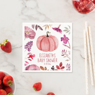 Floral Pink Pumpkin Fall Baby Shower  Napkin