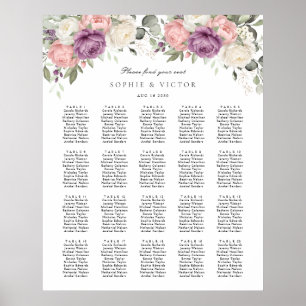 Floral Pink Purple 20 Table Wedding Seating Chart