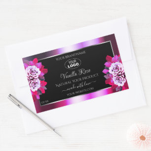 Floral Pink Purple Black Product Labels Roses Logo