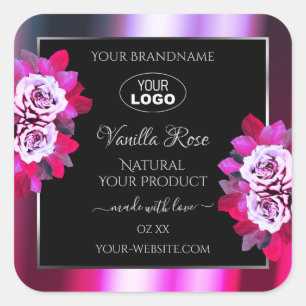 Floral Pink Purple Black Product Labels Roses Logo