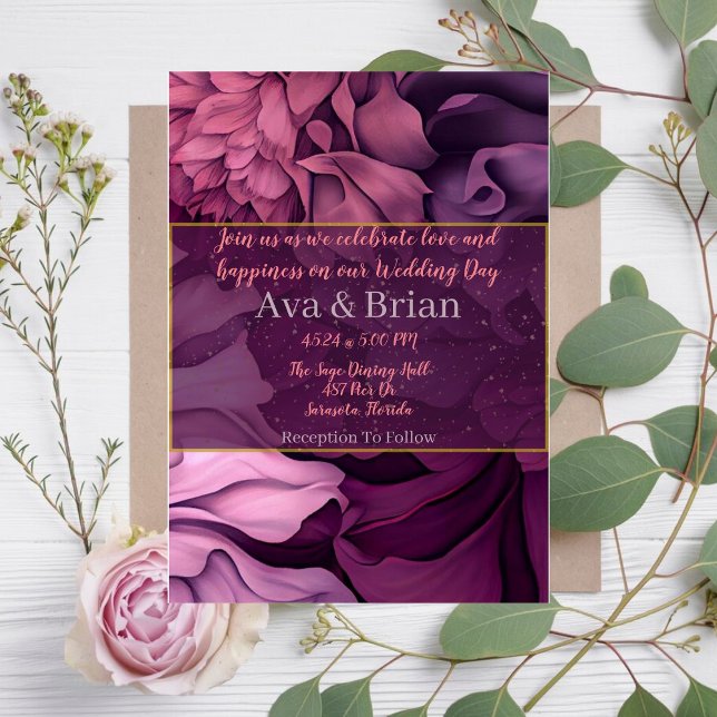 Floral Pink Purple Botanical Wedding Invitation (Creator Uploaded)