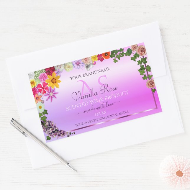 Floral Pink Purple Gradient Product Label Monogram (Envelope)
