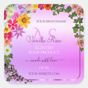Floral Pink Purple Gradient Product Label Monogram