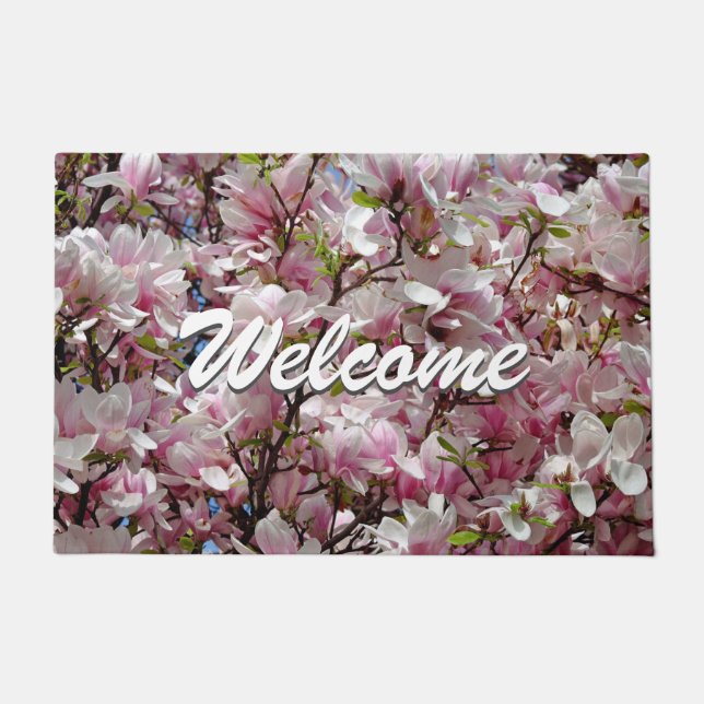 Floral Pink Purple Modern Professional Welcome Doormat (Front)