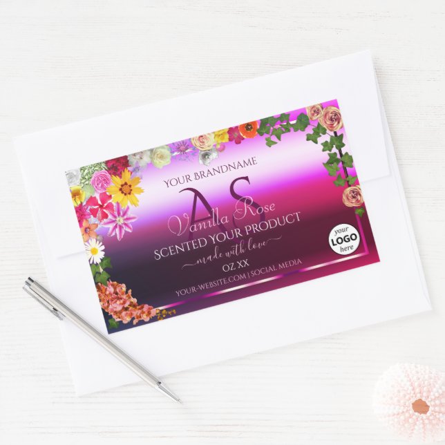 Floral Pink Purple Product Labels Monogram Logo (Envelope)