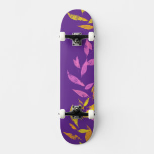 Floral Pink Purple Yellow Autumn Leaf  Skateboard