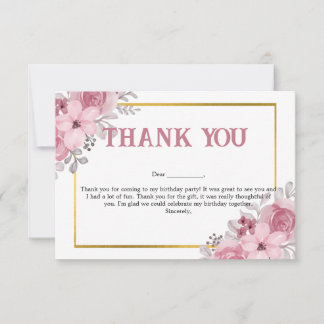 Floral Pink Quinceanera Birthday Thank You Card
