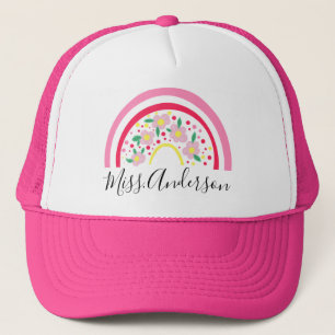 Floral Pink Rainbow Personalised Teacher Gift  Trucker Hat