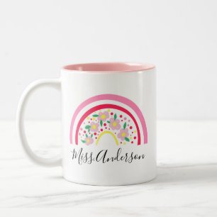 Floral Pink Rainbow Personalised Teacher Gift  Two-Tone Coffee Mug