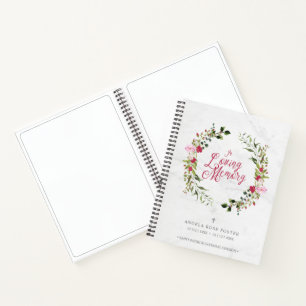 Floral Pink & Red Garland Funeral Condolences Notebook