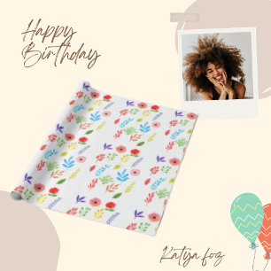 Floral Pink & Red Watercolor Leave Pattern Wrapping Paper