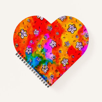 Floral Pink, Red & White Watercolor Heart Notebook