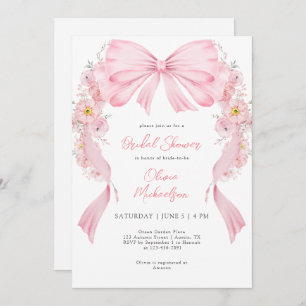 Floral Pink Ribbon Arch Bow Coquette Bridal Shower Invitation