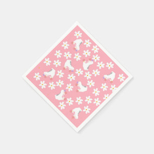 Floral Pink Roller Skates Roller Skating Birthday  Napkin