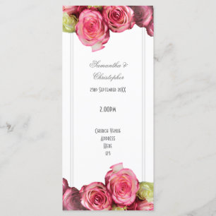 Floral pink rose church wedding program programme