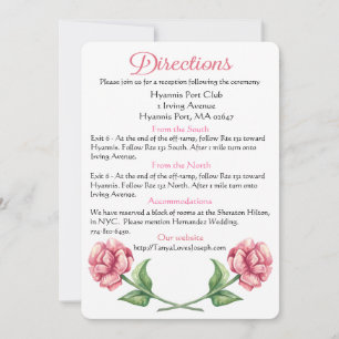 Floral Pink Rose Flower Directions Wedding Party Invitation