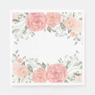 Floral Pink Rose Flower Wedding Vintage Watercolor Napkin