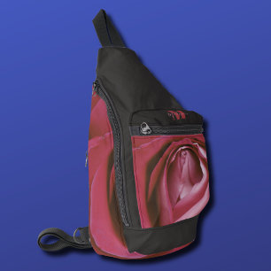 Floral pink rose flowers monogram sling bag