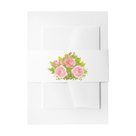Floral Pink Rose Flowers Wedding Party Invitation Belly Band
