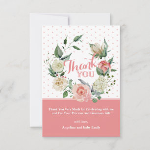 Floral Pink Rose Girl Baby Shower Birthday Thank You Card
