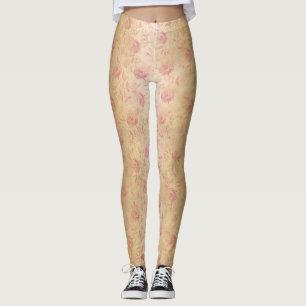 Floral Pink Rose Gold Shimmer Leggings