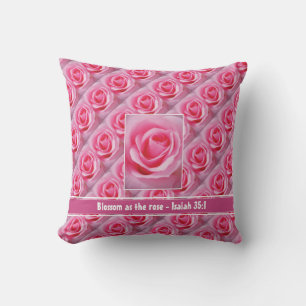 Floral PINK Rose  Inspirational Quote Scripture Cushion