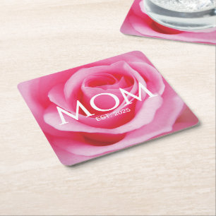 Floral Pink Rose New Mum Gift Mum Established Square Paper Coaster