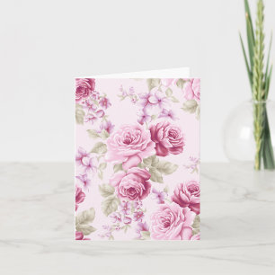 Floral Pink Rose Pattern Flower Note Card