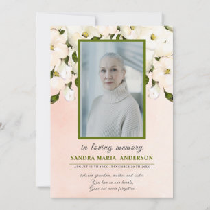 Floral Pink Rose Photo Funeral Memorial Program Thank You Card