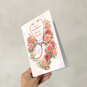 Floral Pink Rose Stethoscope Happy Retirement Card