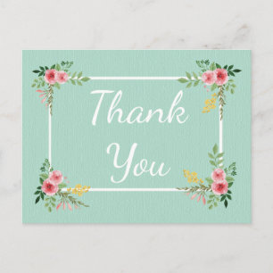 Floral Pink Rose Thank You Flower Mint Wedding Postcard