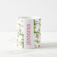 Floral Pink Rose Vine Navy Elegant Personalised