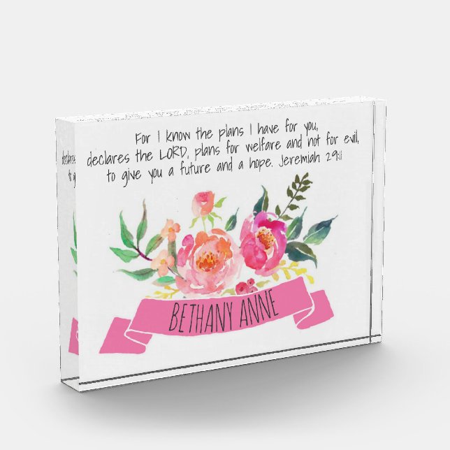Floral Pink Roses Banner Scripture Verse Photo Block (Left)